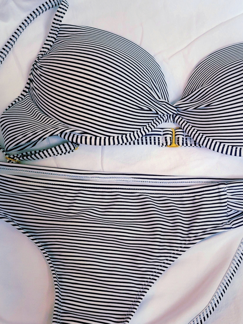Xhilaration Striped Navy and White Bikini Top with Gold Accent